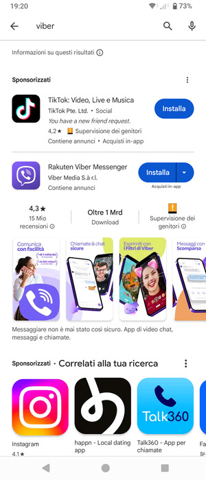 Seleziona l'applicazione