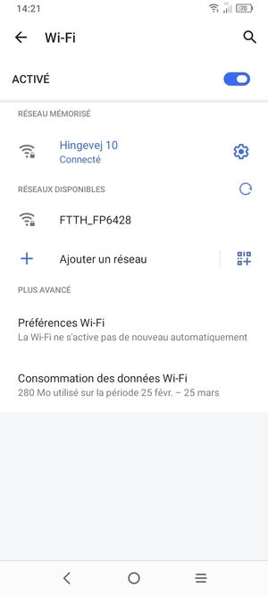 Vous êtes maintenant connecté au réseau Wi-Fi