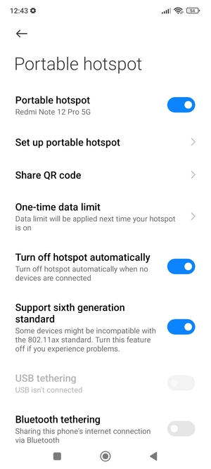 Your phone is now set up for use as a modem