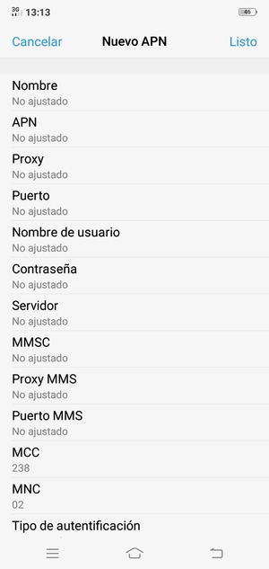 Introduzca la información de Internet