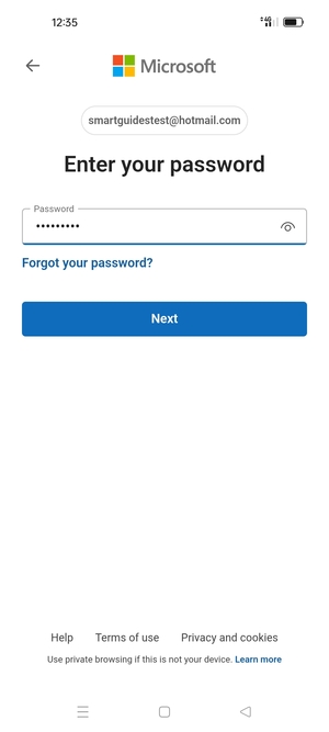 Enter your password and select Next