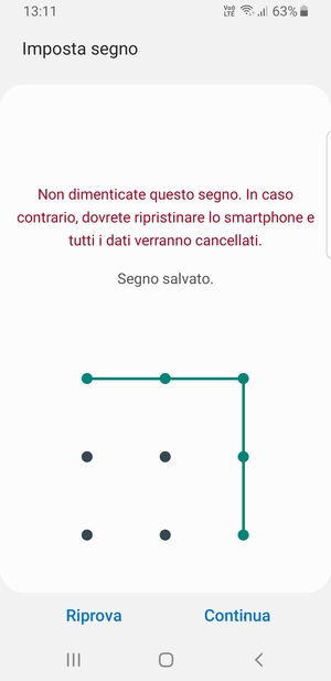 Disegna una sequenza di sblocco e seleziona Continua