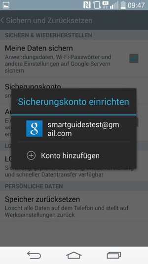 Wählen Sie Ihr Konto für Backup