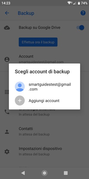 Seleziona il tuo account di backup