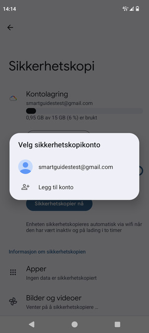 Velg sikkerhetskopi-kontoen din