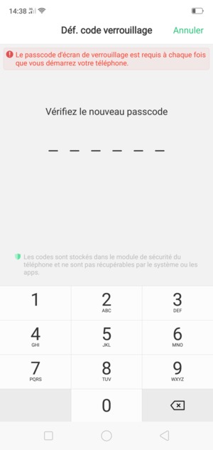 Confirmer le Nouveau passcode