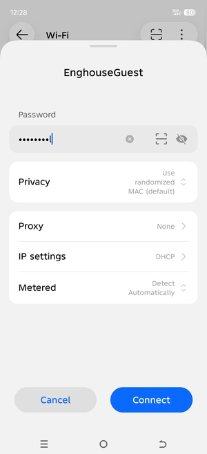 Enter the Wi-Fi password and select Connect