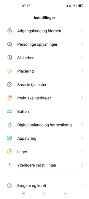 Scroll til og vælg Sikkerhed