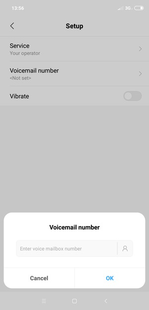 Enter the Voicemail number and select OK