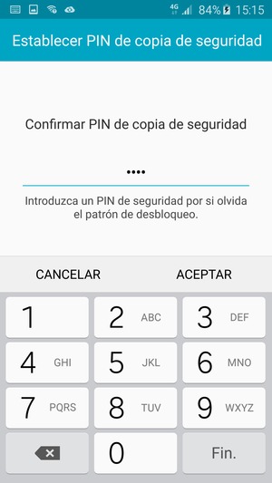 Confirme su PIN de copia de seguridad y seleccione ACEPTAR