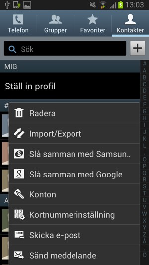 Välj Import/Export