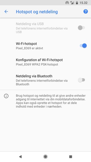 Din telefon er nu sat op til brug som modem