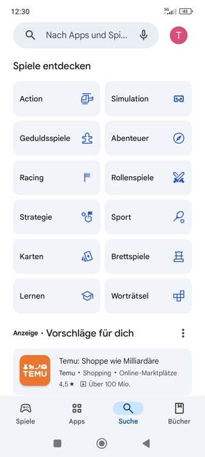 Wählen Sie die Suchleiste