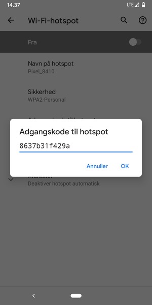 Indtast en Wi-Fi-hotspot adgangskode på minimum 8 tegn og vælg OK