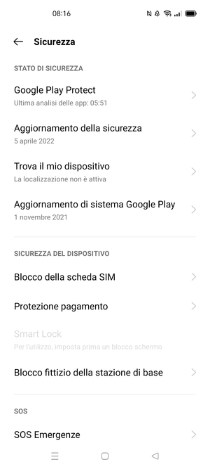 Seleziona  Blocco della scheda SIM