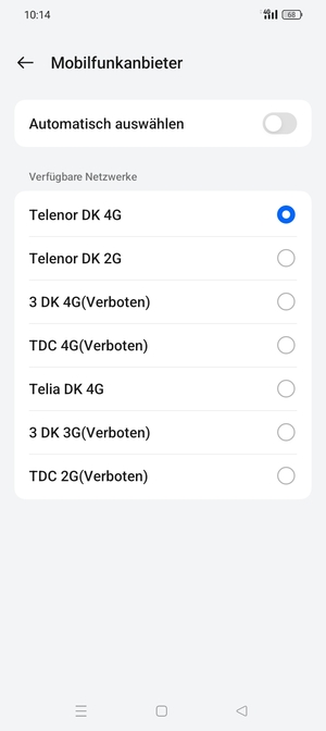 Wählen Sie einen Netzbetreiber von der Liste