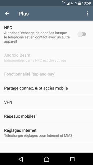 Sélectionnez Partage connex. & pt accès mobile