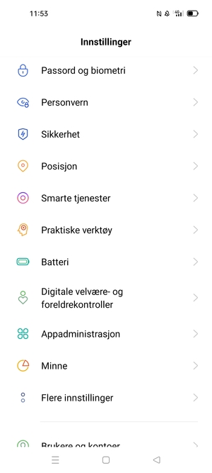 For å aktivere skjermlåsen, gå til Innstillinger-menyen og velg Passord og biometri