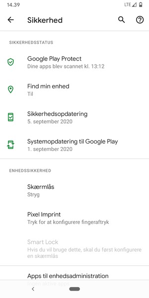 For at aktivere din skærmlås, gå til menuen Sikkerhed og vælg Skærmlås