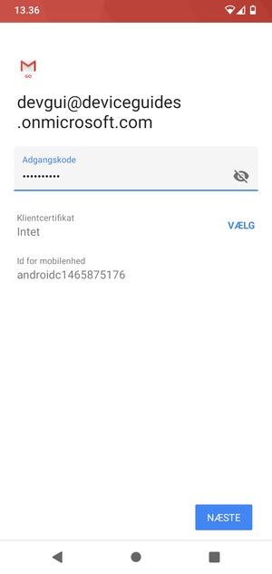 Indtast din adgangskode og vælg NÆSTE
