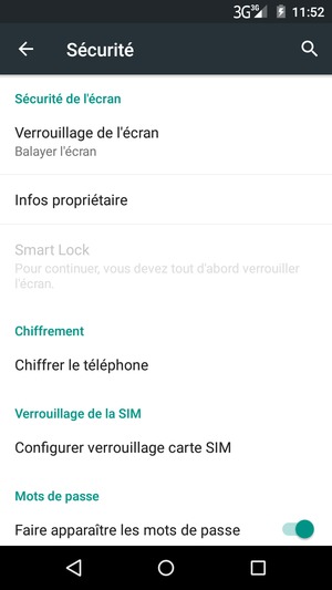 Sélectionnez Configurer verrouillage carte SIM