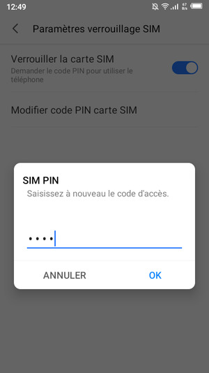 Veuillez confirmer votre nouveau code PIN de la carte SIM et sélectionner OK