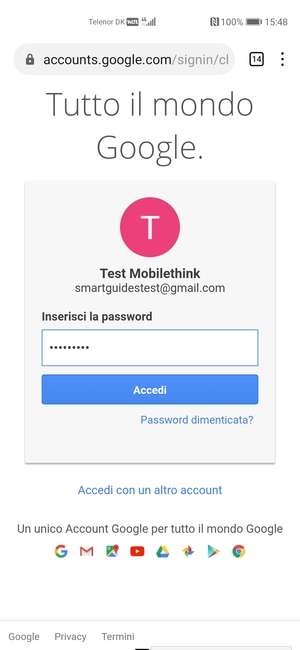 Inserisci la tua password di Gmail e seleziona Accedi