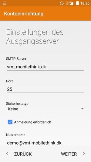 Geben Sie die Server-Adresse für ausgehende Post ein