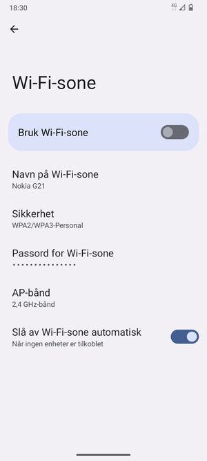 Velg Passord for Wi-Fi-sone
