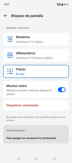 El teléfono ha sido asegurado con un bloqueo de pantalla