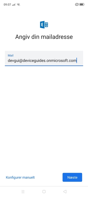 Indtast din e-mailadresse og vælg Konfigurer manuelt