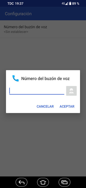 Introduzca el Número del buzón de voz y seleccione ACEPTAR