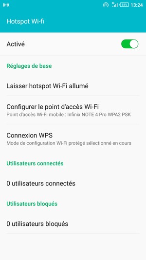 Votre téléphone est maintenant configuré pour être utilisé comme modem