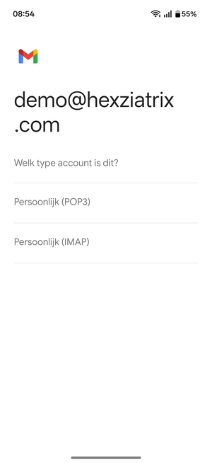 Selecteer Persoonlijk (POP3) of Persoonlijk (IMAP)