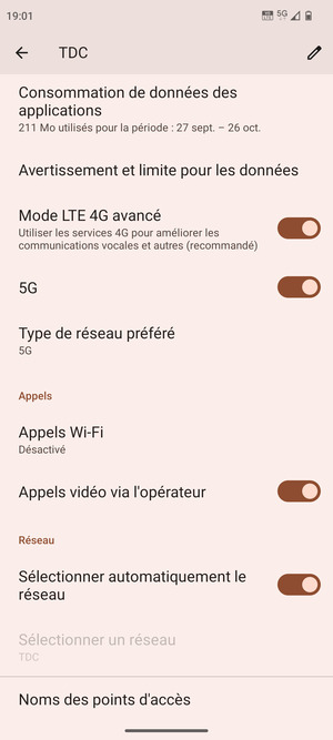 Pour changer de réseau en cas de problèmes de réseau, désactiver Sélectionner automatiquement le reseau