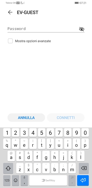 Inserisci la password del Wi-Fi e seleziona CONNETTI