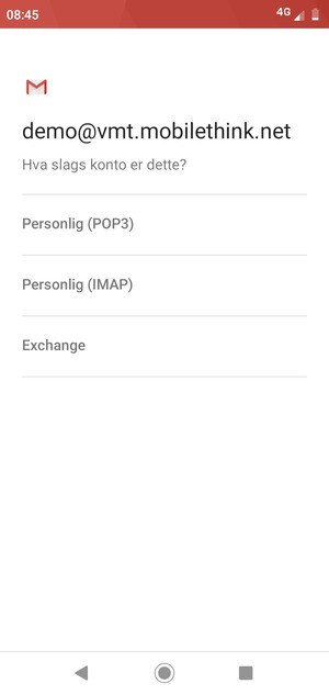 Velg Personlig (POP3) eller Personlig (IMAP)