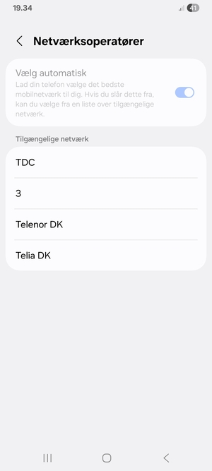 Vælg en netværksudbyder fra listen