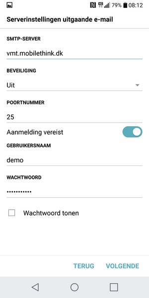 Voer Uitgaand serveradres in