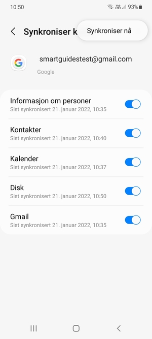 Velg Synkroniser nå
