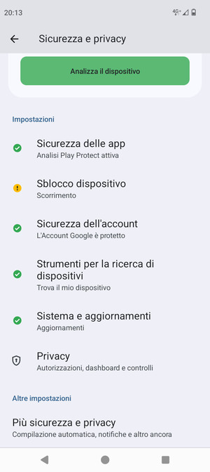 Scorri e seleziona Più sicurezza e privacy
