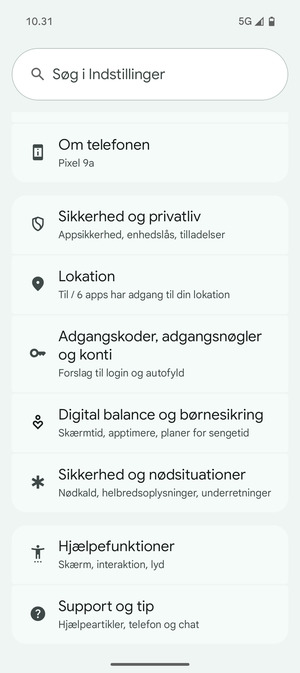 Scroll til og vælg Adgangskoder, adgangsnøgler og konti