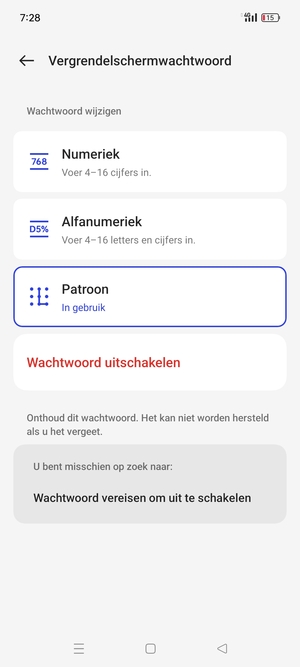 Uw telefoon is nu beveiligd met een schermvergrendeling