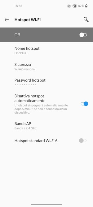 Seleziona Password hotspot