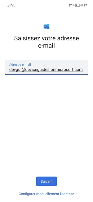 Saisissez votre adresse e-mail et sélectionnez Configurer manuellement l'adresse