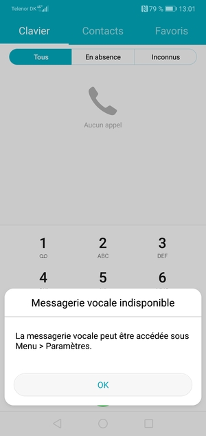 Si votre messagerie vocale n'est pas configurée, sélectionnez OK