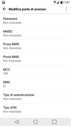 Scorri verso il basso e inserisci le informazioni degli MMS