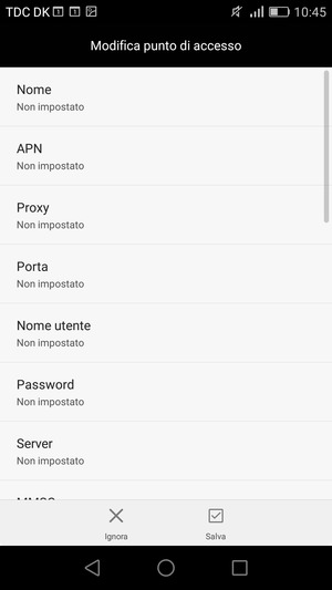 Inserisci le informazioni di Internet
