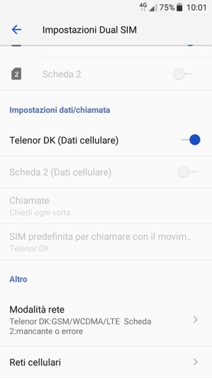 Scorri e seleziona Reti cellulari