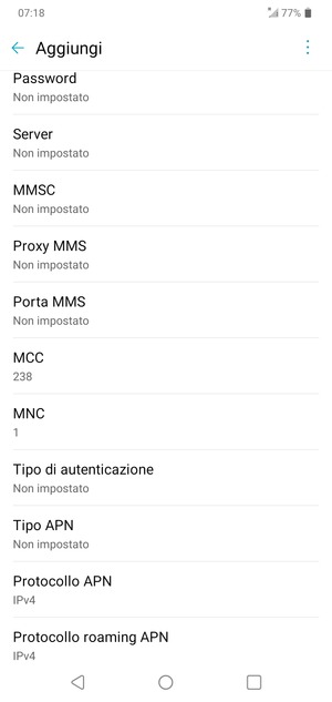 Scorri verso il basso e inserisci le informazioni degli MMS